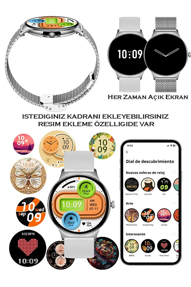 Huawei Pura 70 Pro Uyumlu Su Geçirmez Akıllı Saat Metal Kordon Amoled Ekran 1.43 inç